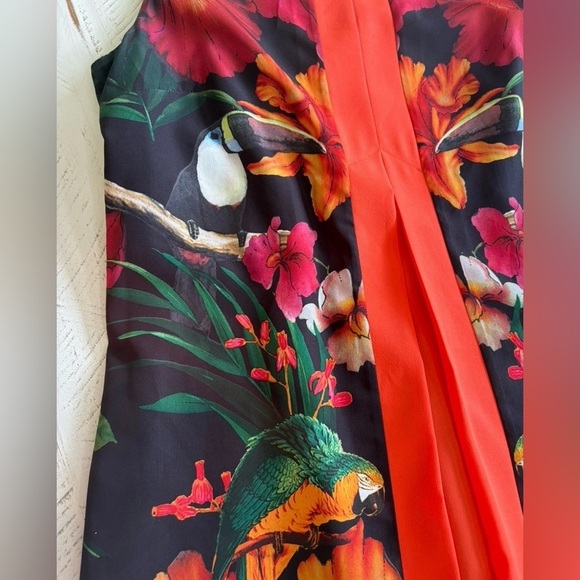 Ted Baker Black Dress Tropical Orange Accent Design size 2 (4/6) - Picture 5 of 8